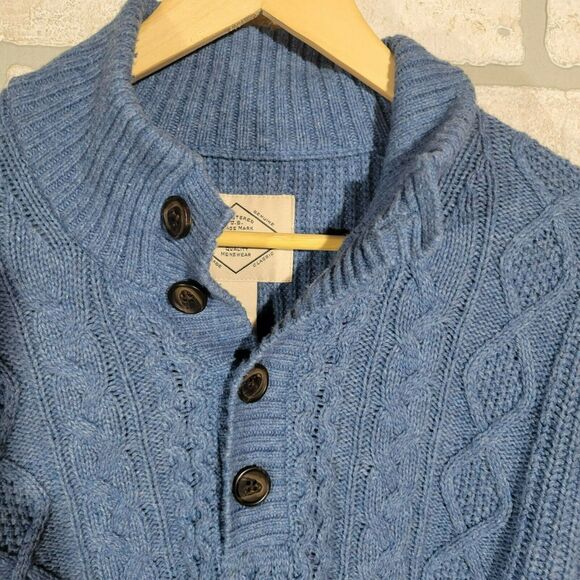 St. John's Bay Men's Large Cable Knit Long Sleeve Henley Grandpa Sweater Blue - Picture 3 of 11